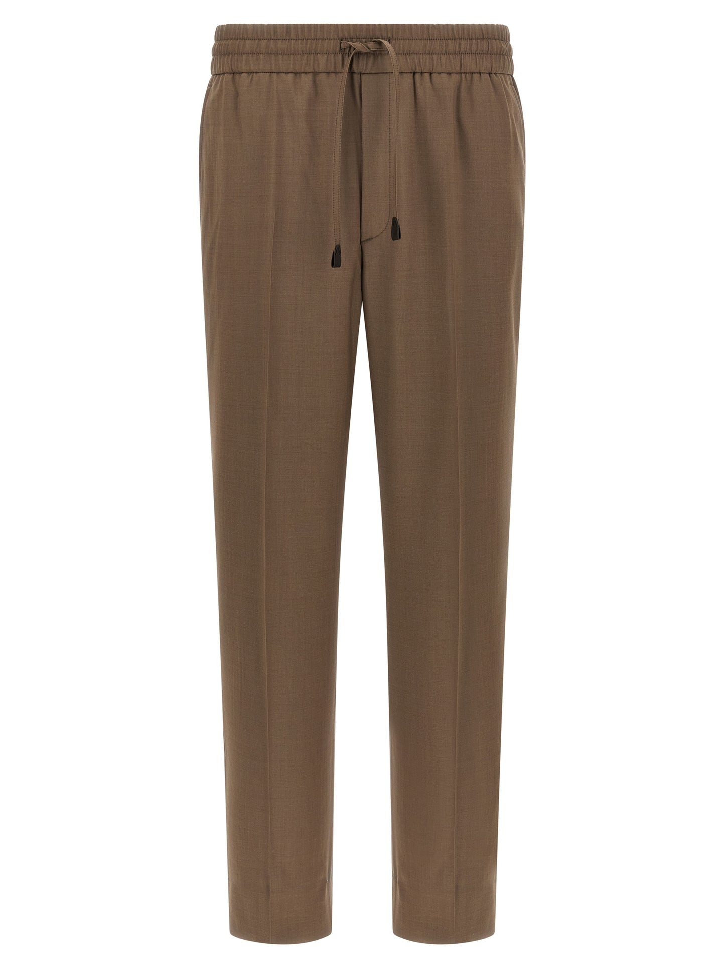Trousers by Brioni for men in wool brown features an sartorial silhouette, showcasing a precise straight and long with a sartorial for a refined look.