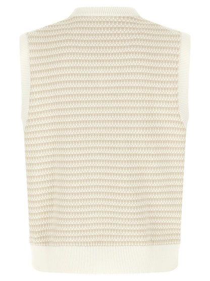 Sweater by Lacoste for men in polyamide crocodile leather & cotton beige, cream, green, patterned, jacquard & striped showcases a downtown chic silhouette, artfully finished with a downtown chic v-neck neckline and for a sophisticated, high-end look.