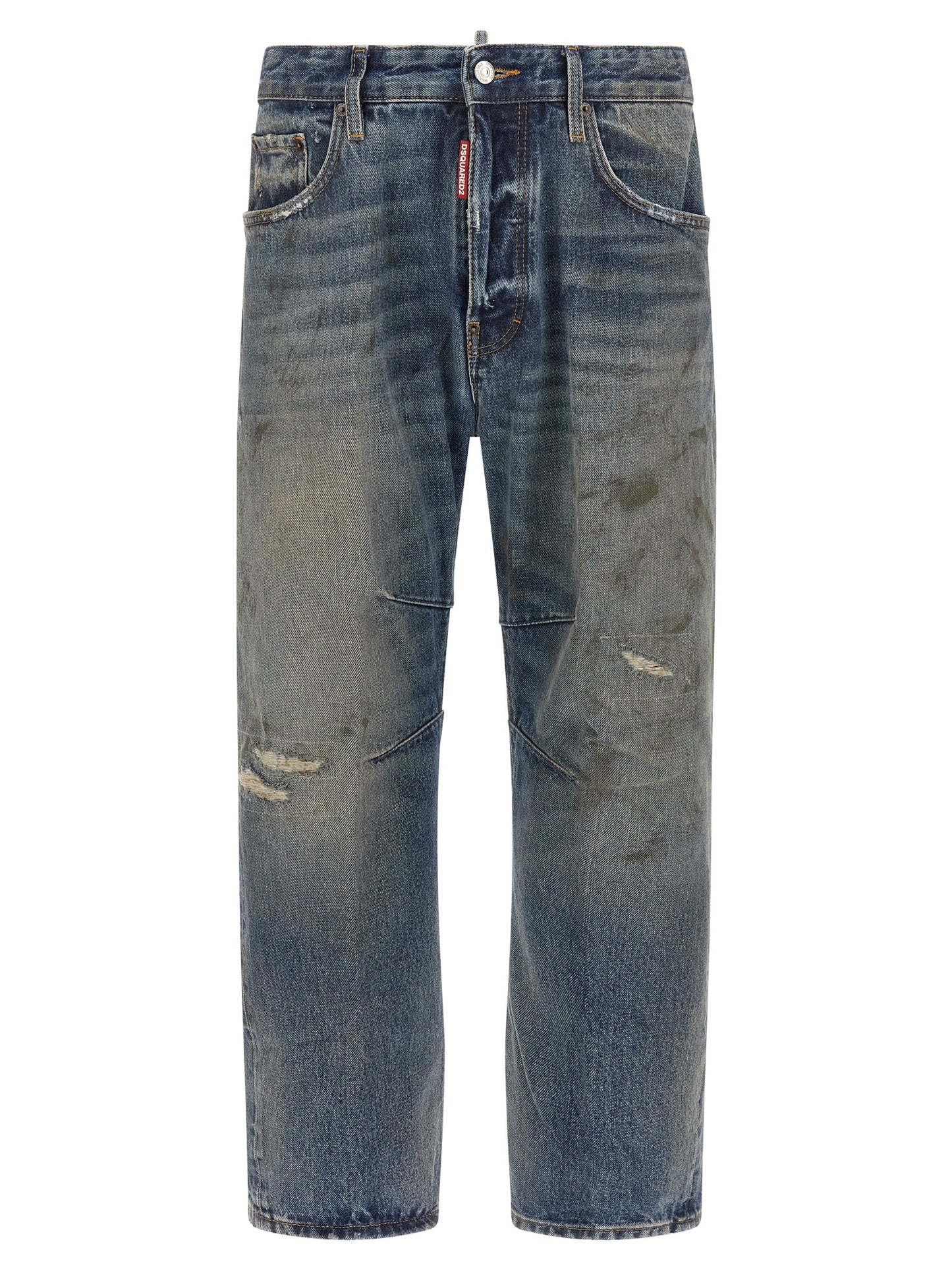 Jeans by Dsquared² for men in cotton denim blue, brown, red & signature features an refined tailoring silhouette, showcasing a premium relaxed-fit & cropped with a and cropped cut for a refined tailoring look.