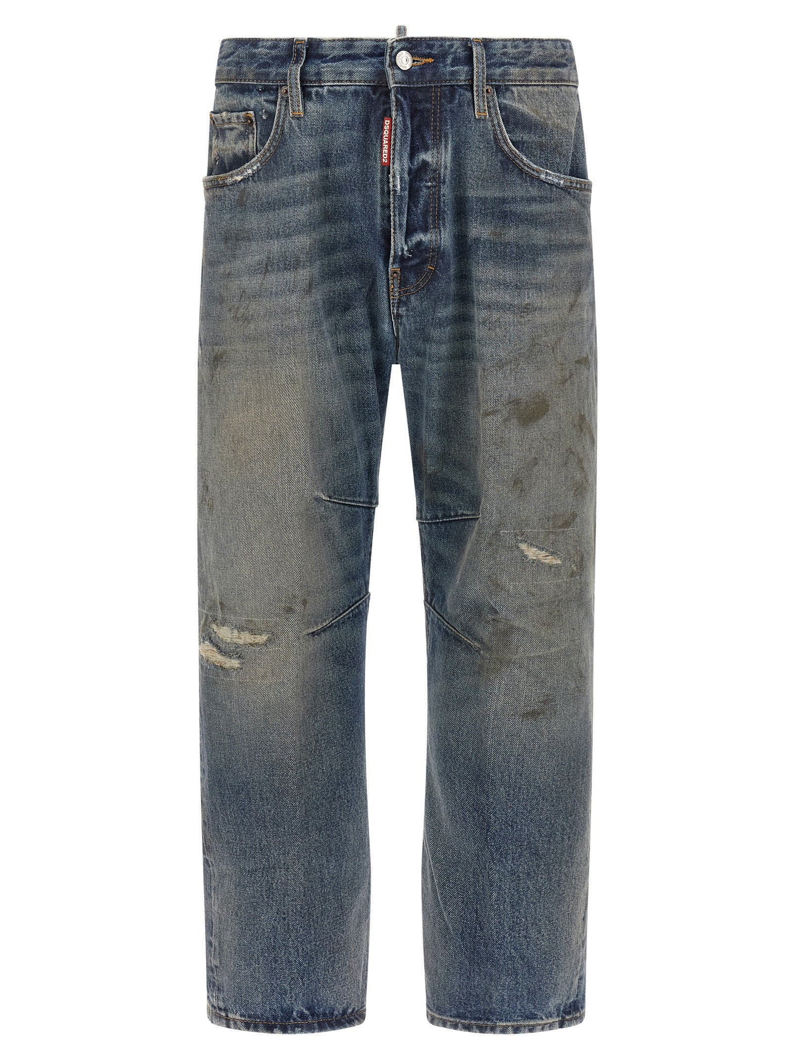 Jeans by Dsquared² for men in cotton denim blue, brown, red & signature features an refined tailoring silhouette, showcasing a premium relaxed-fit & cropped with a and cropped cut for a refined tailoring look.