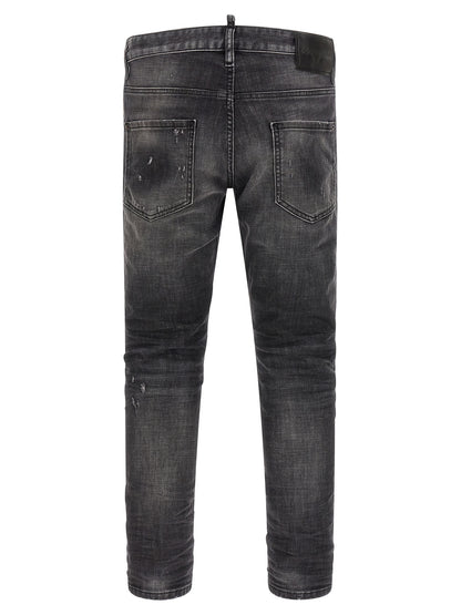 Jeans by Dsquared² for men in stretch denim cotton dark-gray & signature features a polished silhouette with a polished skinny, reaching a polished long and finished with a polished low rise.
