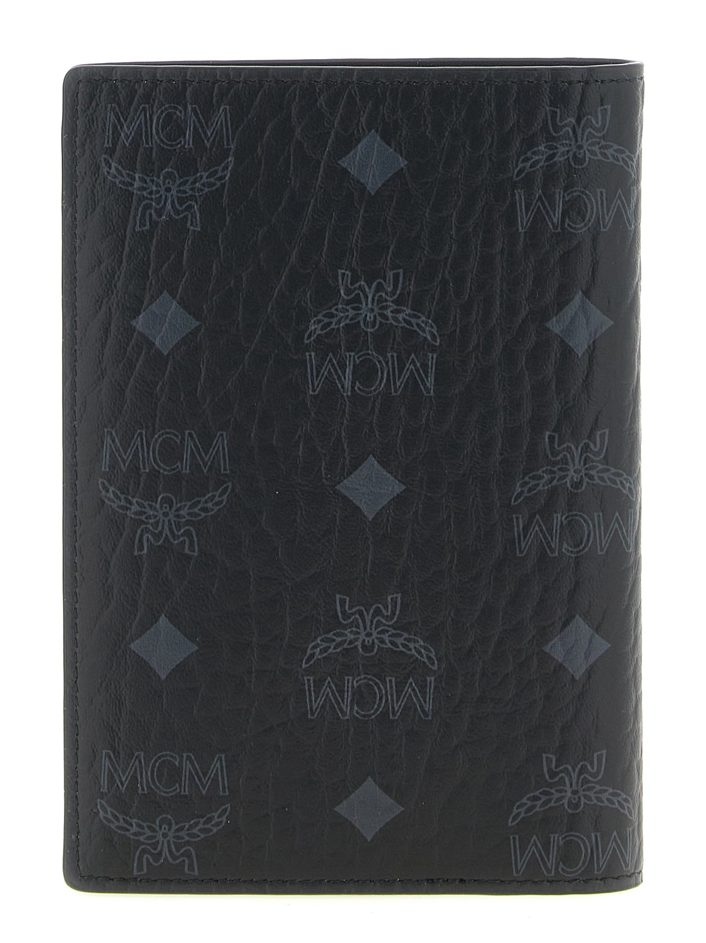Cardholder Wallet by MCM for men in cotton coated canvas & poly leather black & monogram presents a streamlined silhouette, showcasing the sophisticated design of the Visetos Cotton Coated Canvas & Poly Leather Cardholder Wallet collection with functional card-organization.