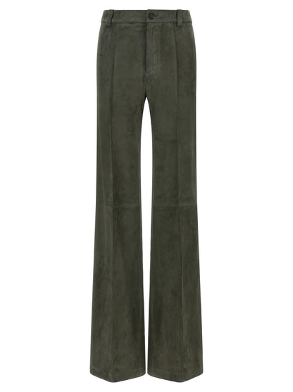 Trousers by STOULS for women in lamb leather gray, green & olive presents a smart silhouette, meticulously detailed with a smart bootcut, a smart long, and a smart high rise.