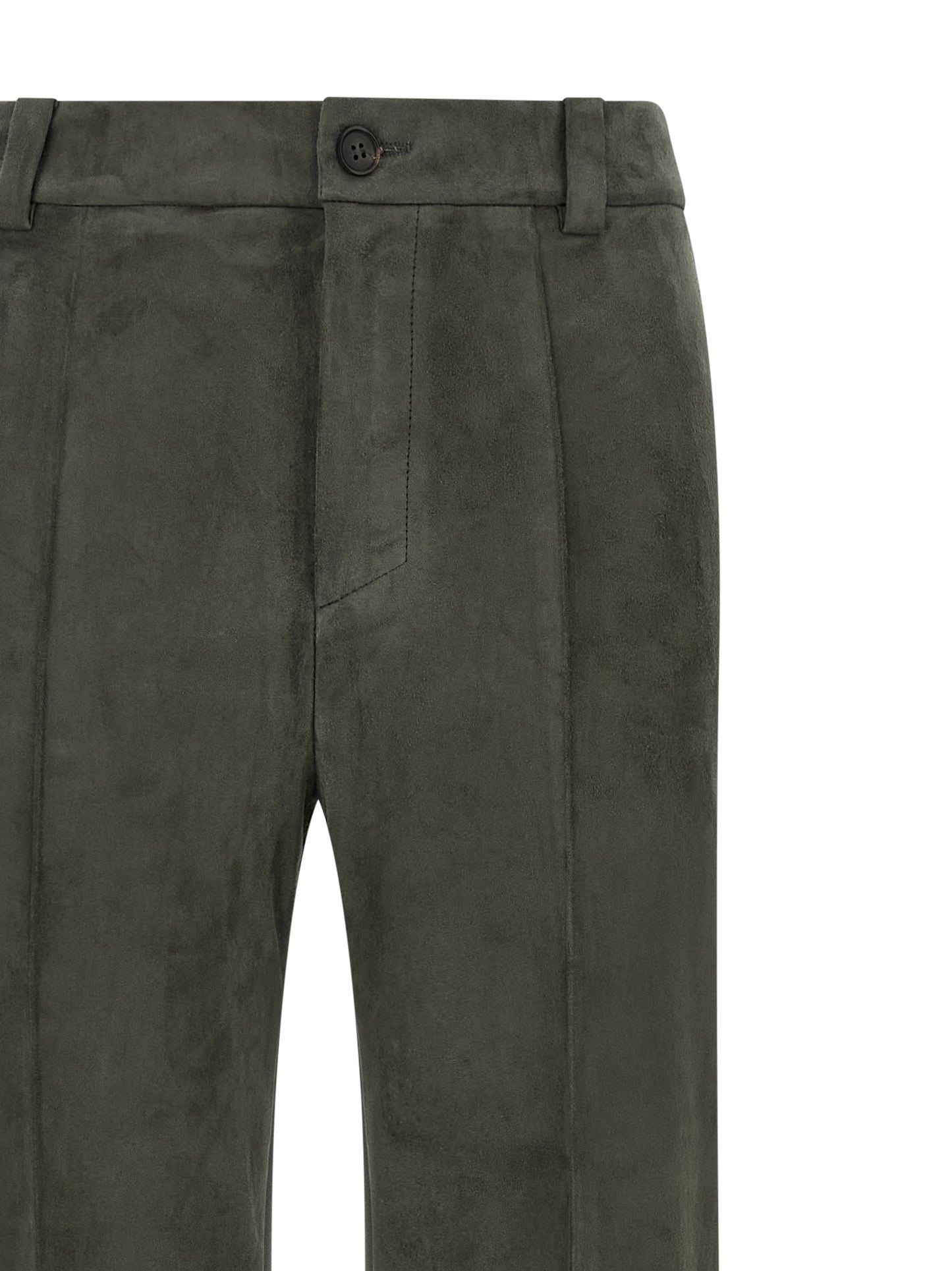 Trousers by STOULS for women in lamb leather gray, green & olive features an sartorial silhouette, showcasing a precise bootcut and long with a sartorial high rise for a refined look.