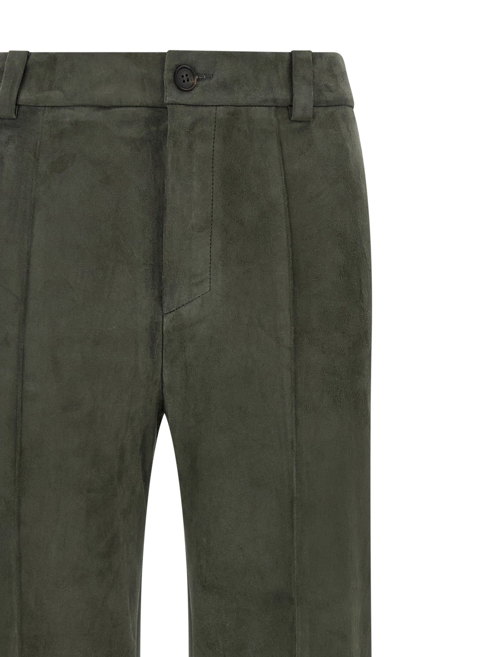 Trousers by STOULS for women in lamb leather gray, green & olive features an sartorial silhouette, showcasing a precise bootcut and long with a sartorial high rise for a refined look.