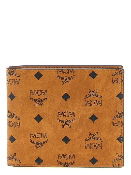 Cardholder Wallet by MCM for men in cotton coated canvas & poly leather brown & monogram presents a streamlined silhouette, showcasing the sophisticated design of the Visetos Cotton Coated Canvas & Poly Leather Cardholder Wallet collection with functional card-organization bifold coin-purse.