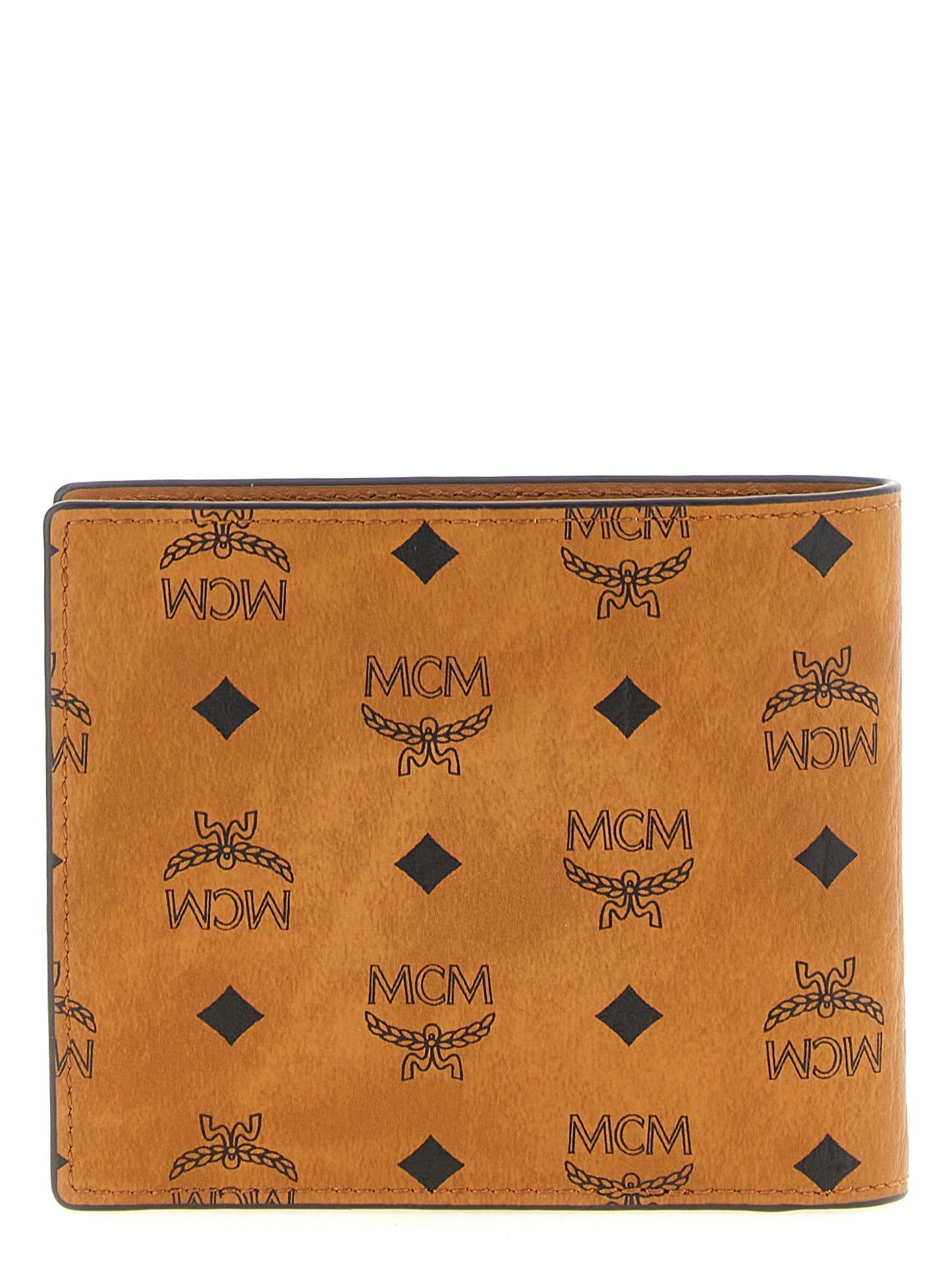 Cardholder Wallet by MCM for men in cotton coated canvas & poly leather brown & monogram features a sleek silhouette, showcasing the sleek Visetos Cotton Coated Canvas & Poly Leather Cardholder Wallet design with sophisticated card-organization bifold coin-purse for a premium look.