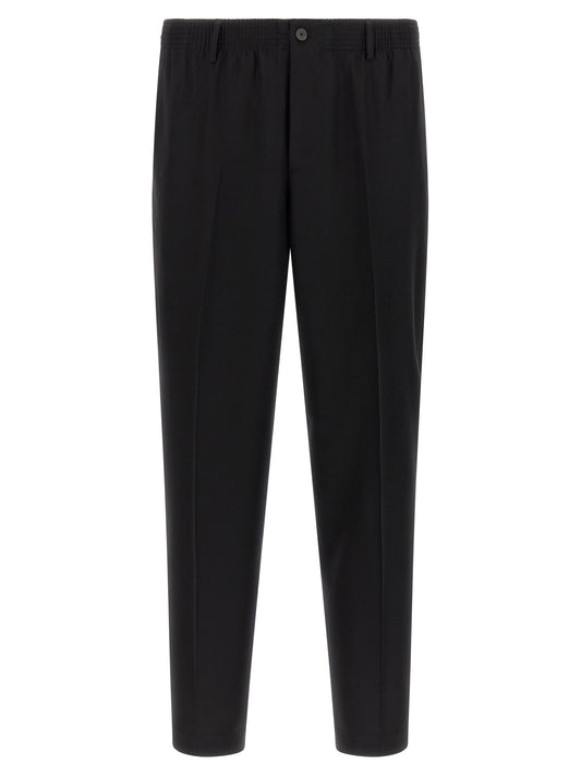 Trousers by CELLAR DOOR for men in virgin wool black features a artisanal silhouette, showcasing a sophisticated tapered-leg with a long and for a artisanal finish.