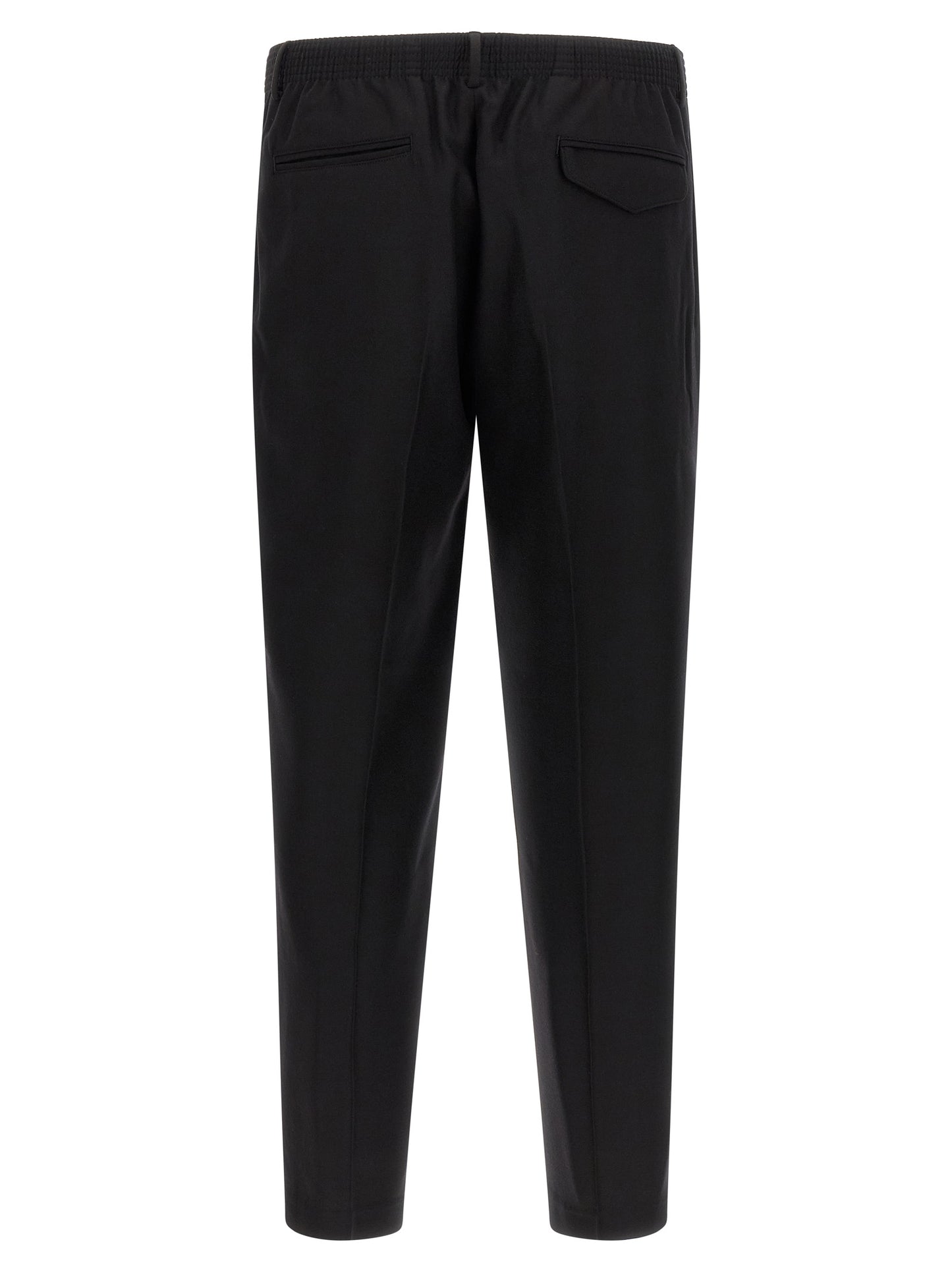 Trousers by CELLAR DOOR for men in virgin wool black presents a perennial silhouette, meticulously tailored with a tapered-leg cut, long finish, and an elegant .