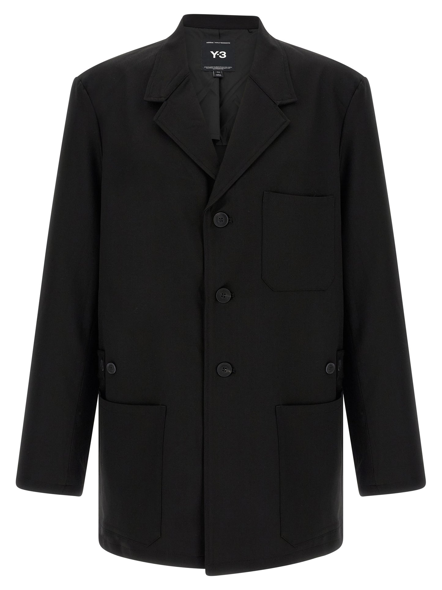 Overcoat by Y-3 for men in polyester viscose wool black showcases a enveloping silhouette, detailed with distinctive pockets and a enveloping lapel notch-lapel neckline.