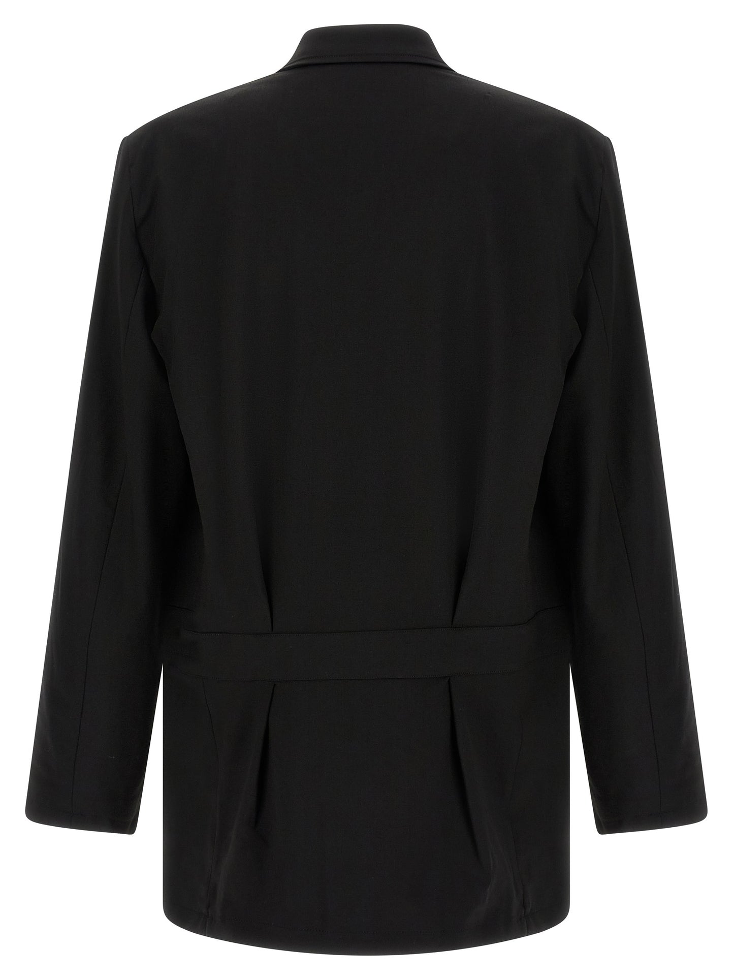 Overcoat by Y-3 for men in polyester viscose wool black features an satoral silhouette, showcasing a sophisticated lapel notch-lapel neckline and satoral pockets for a premium, timeless look.