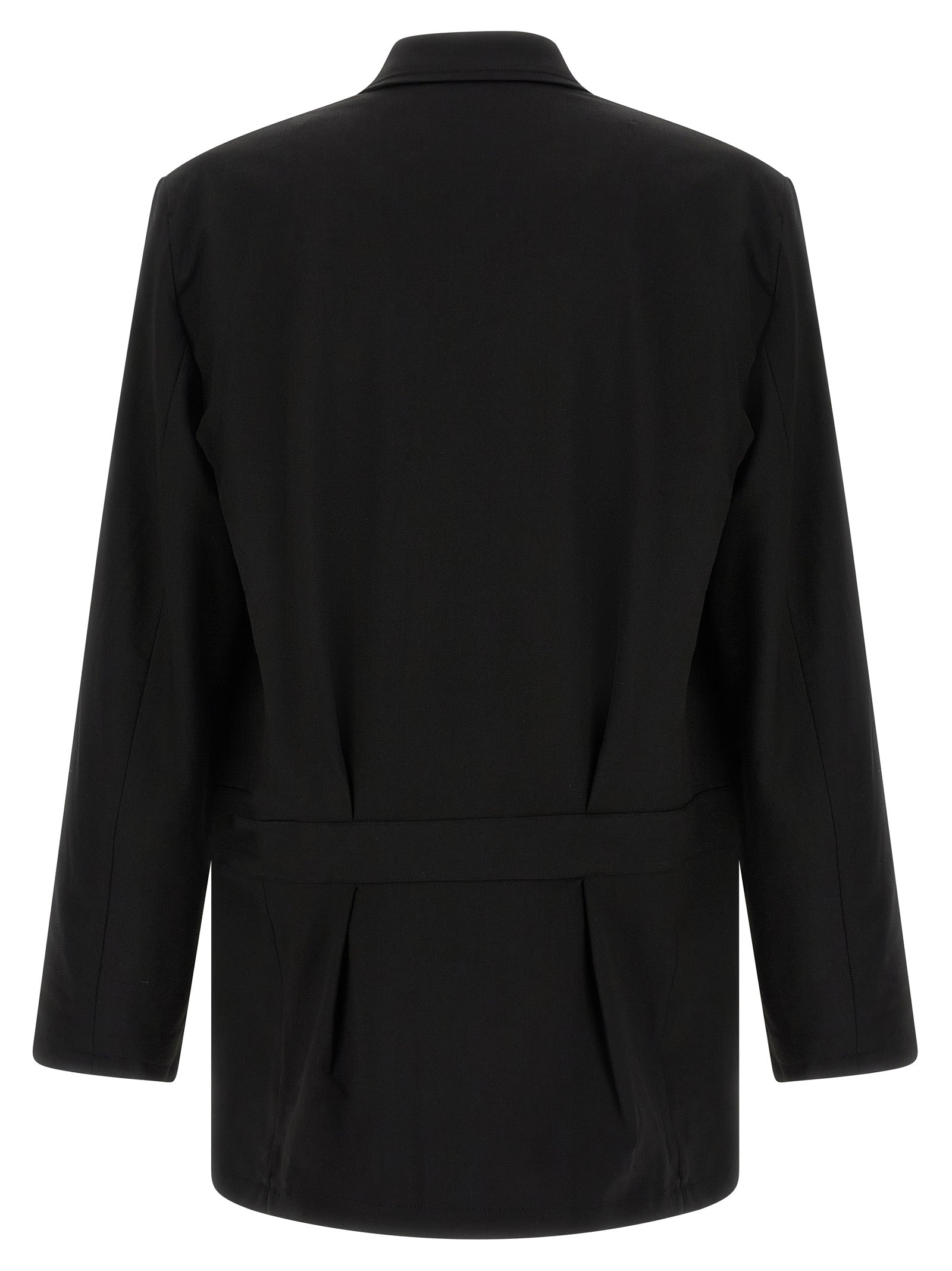 Overcoat by Y-3 for men in polyester viscose wool black features an satoral silhouette, showcasing a sophisticated lapel notch-lapel neckline and satoral pockets for a premium, timeless look.