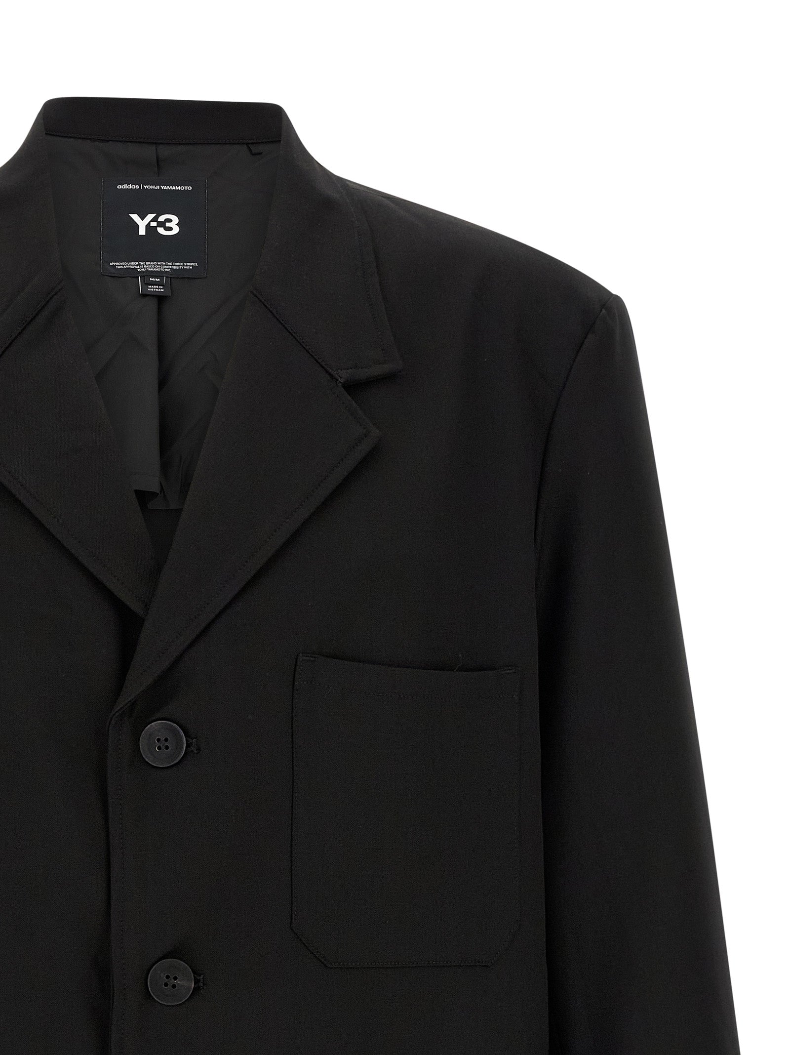 Overcoat by Y-3 for men in polyester viscose wool black features a cosy chic silhouette, artfully detailed with a sophisticated lapel notch-lapel neckline and premium pockets for a cosy chic finish.