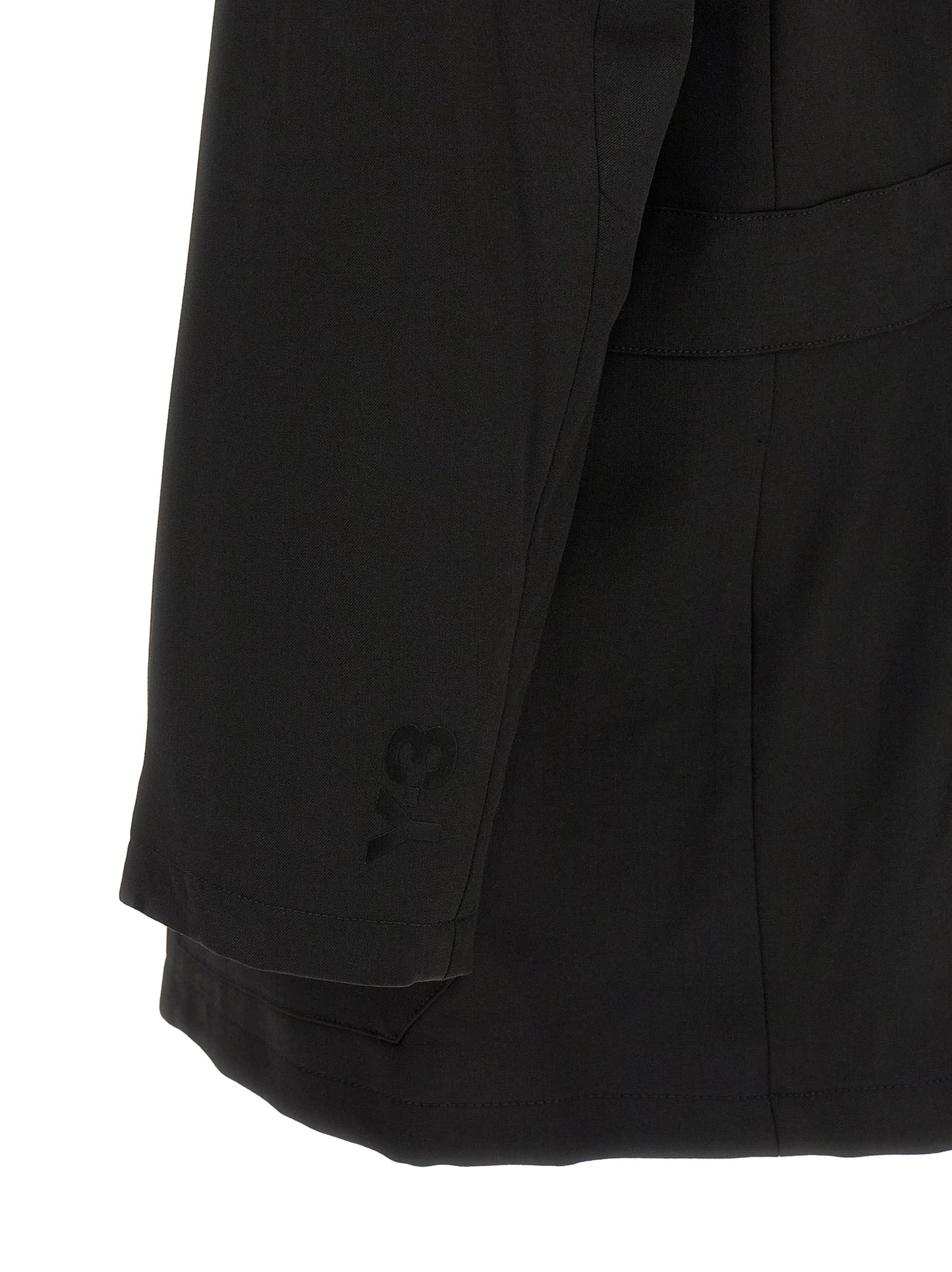 Overcoat by Y-3 for men in polyester viscose wool black features a contemporary silhouette showcasing a contemporary and refined pockets for a sophisticated finish.