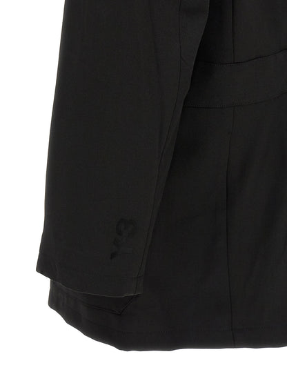 Overcoat by Y-3 for men in polyester viscose wool black features a contemporary silhouette showcasing a contemporary and refined pockets for a sophisticated finish.