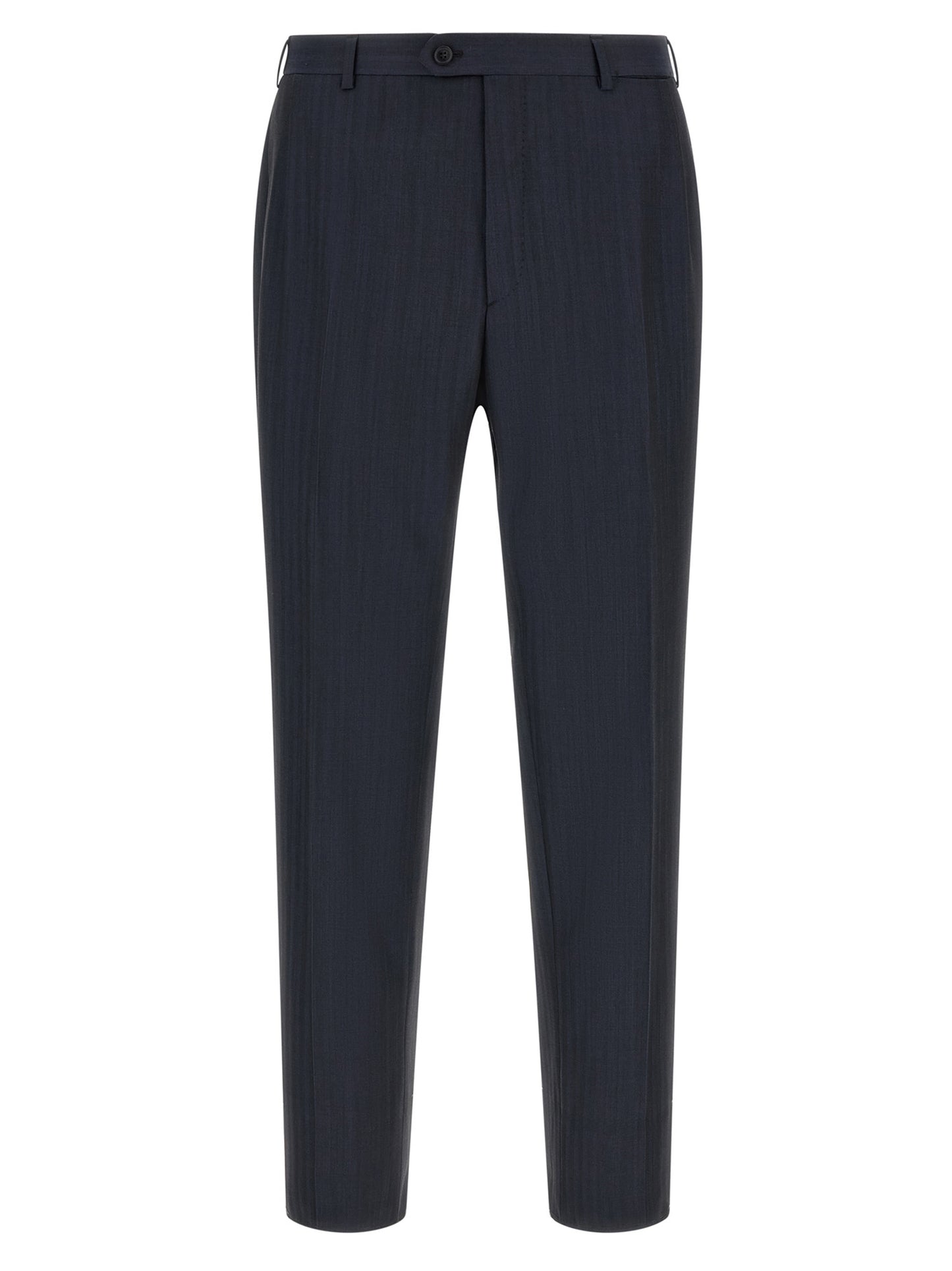 Pant Suit by Brioni for men in wool navy presents a sharp silhouette, artfully finished with a sharp and a sophisticated straight for a truly sharp look.