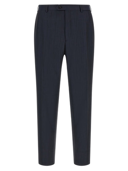 Pant Suit by Brioni for men in wool navy presents a sharp silhouette, artfully finished with a sharp and a sophisticated straight for a truly sharp look.