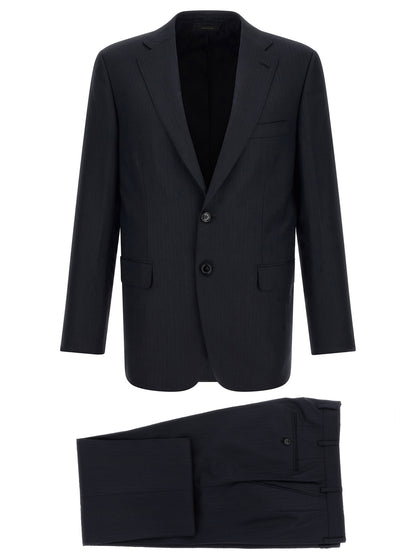 Pant Suit by Brioni for men in virgin wool blue features a tailored silhouette, showcasing a sophisticated and tailored straight for a refined, professional look.