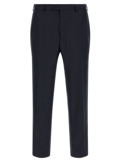 Pant Suit by Brioni for men in virgin wool blue presents a sharp silhouette, artfully finished with a sharp and a sophisticated straight for a truly sharp look.