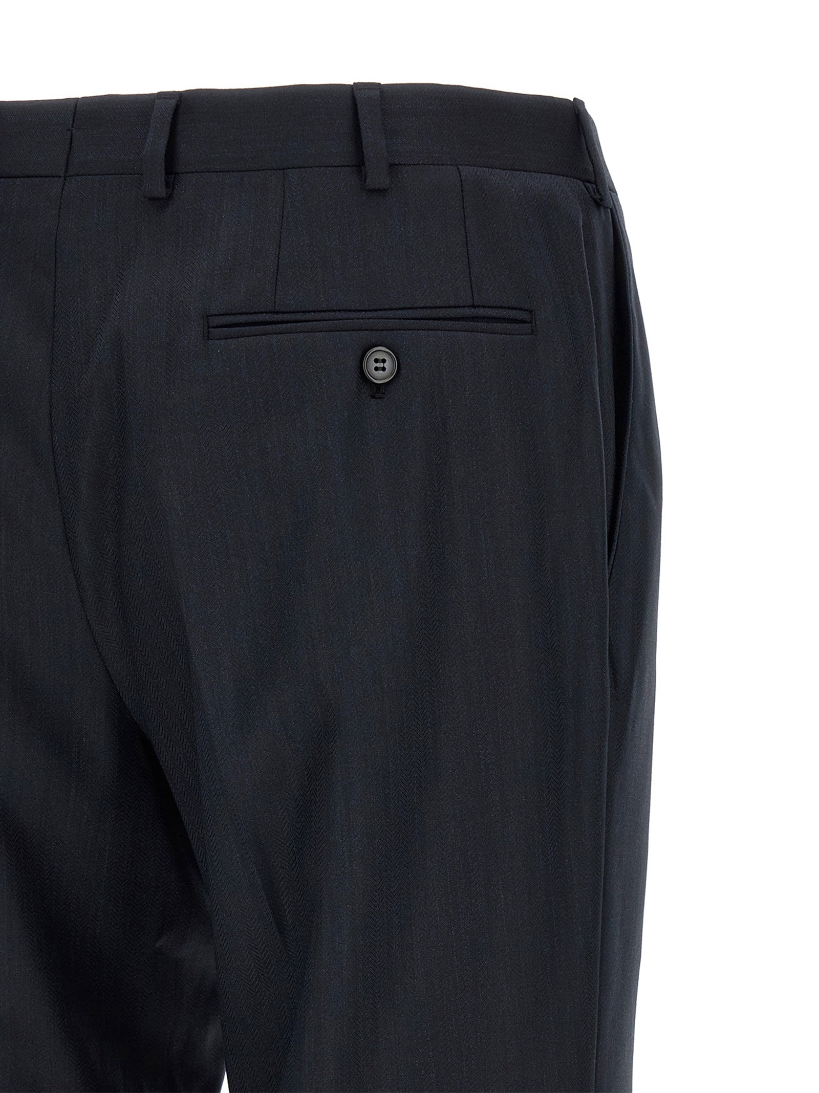 Pant Suit by Brioni for men in virgin wool blue showcases a sartorial silhouette, artfully detailed with a sophisticated and a sartorial straight for a refined, high-fashion aesthetic.