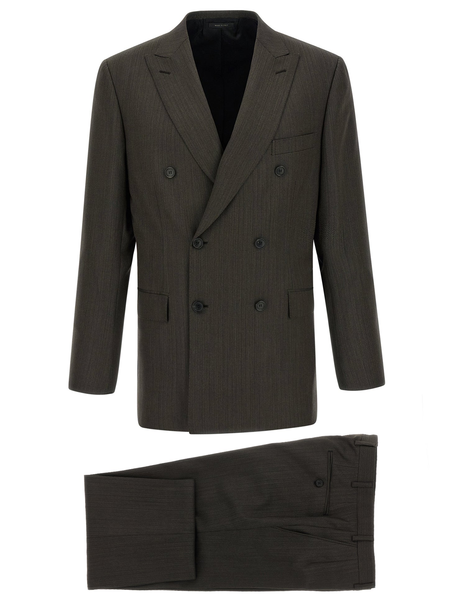 This Pant Suit by Brioni for men in wool brown presents a discerning silhouette, featuring a sophisticated and a discerning for a refined and polished look.