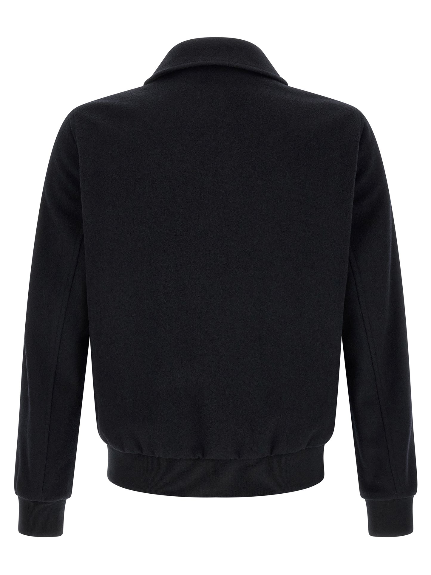Bomber Jacket by Pal Zileri for men in plush polyester wool black & signature features an contemporary silhouette, showcasing a sophisticated shirt-collar neckline and contemporary pockets for a truly refined look.