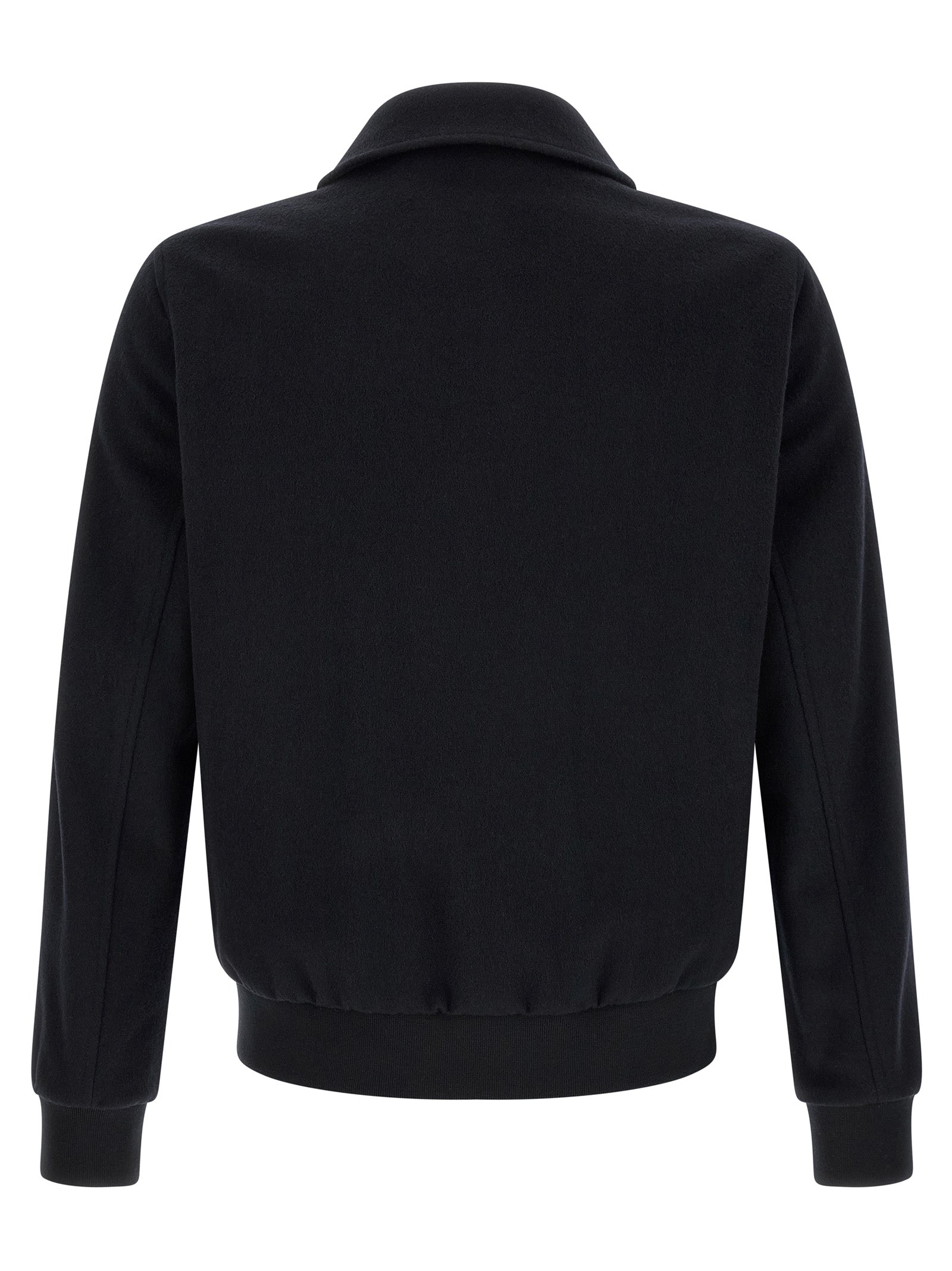 Bomber Jacket by Pal Zileri for men in plush polyester wool black & signature features an contemporary silhouette, showcasing a sophisticated shirt-collar neckline and contemporary pockets for a truly refined look.