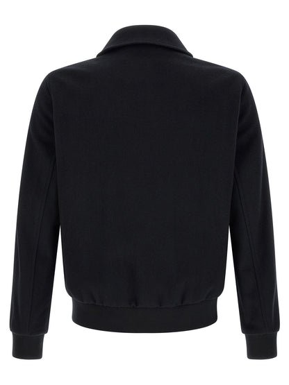 Bomber Jacket by Pal Zileri for men in plush polyester wool black & signature features an contemporary silhouette, showcasing a sophisticated shirt-collar neckline and contemporary pockets for a truly refined look.