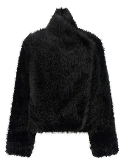 Overcoat by B&B COUTURE for women in polyester faux fur black features a contemporary silhouette showcasing a contemporary and refined for a sophisticated finish.