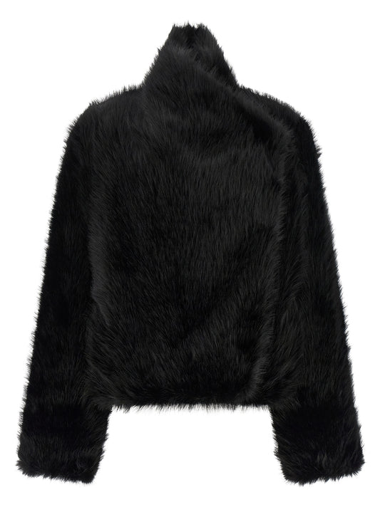 Overcoat by B&B COUTURE for women in polyester faux fur black features a contemporary silhouette showcasing a contemporary and refined for a sophisticated finish.