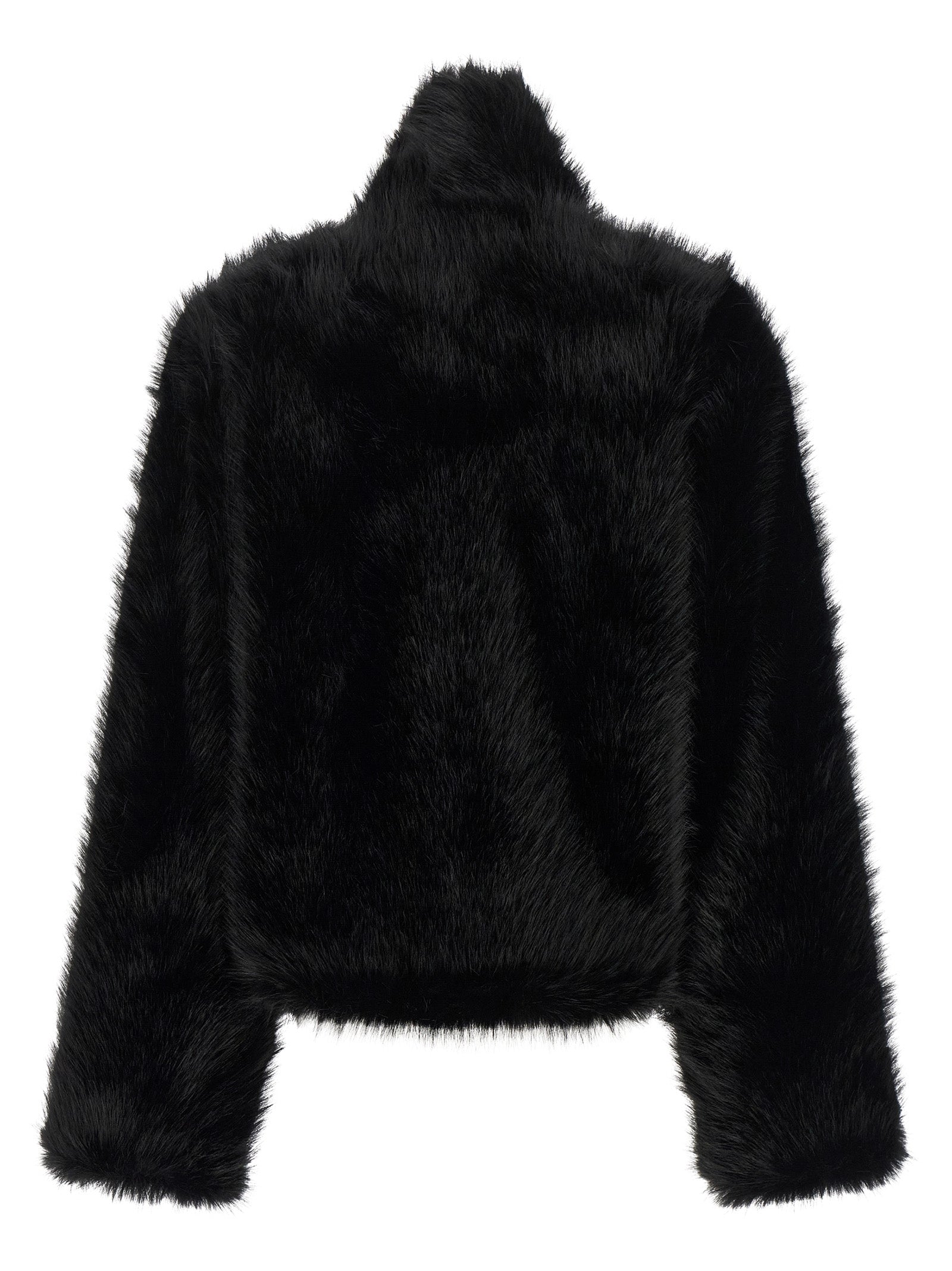 Overcoat by B&B COUTURE for women in polyester faux fur black showcases a enveloping silhouette, detailed with distinctive and a enveloping .
