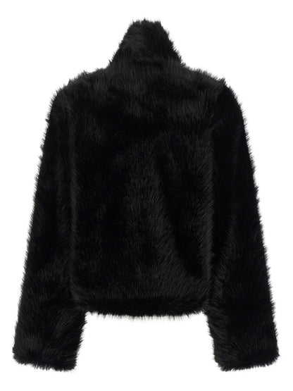 Overcoat by B&B COUTURE for women in polyester faux fur black showcases a enveloping silhouette, detailed with distinctive and a enveloping .