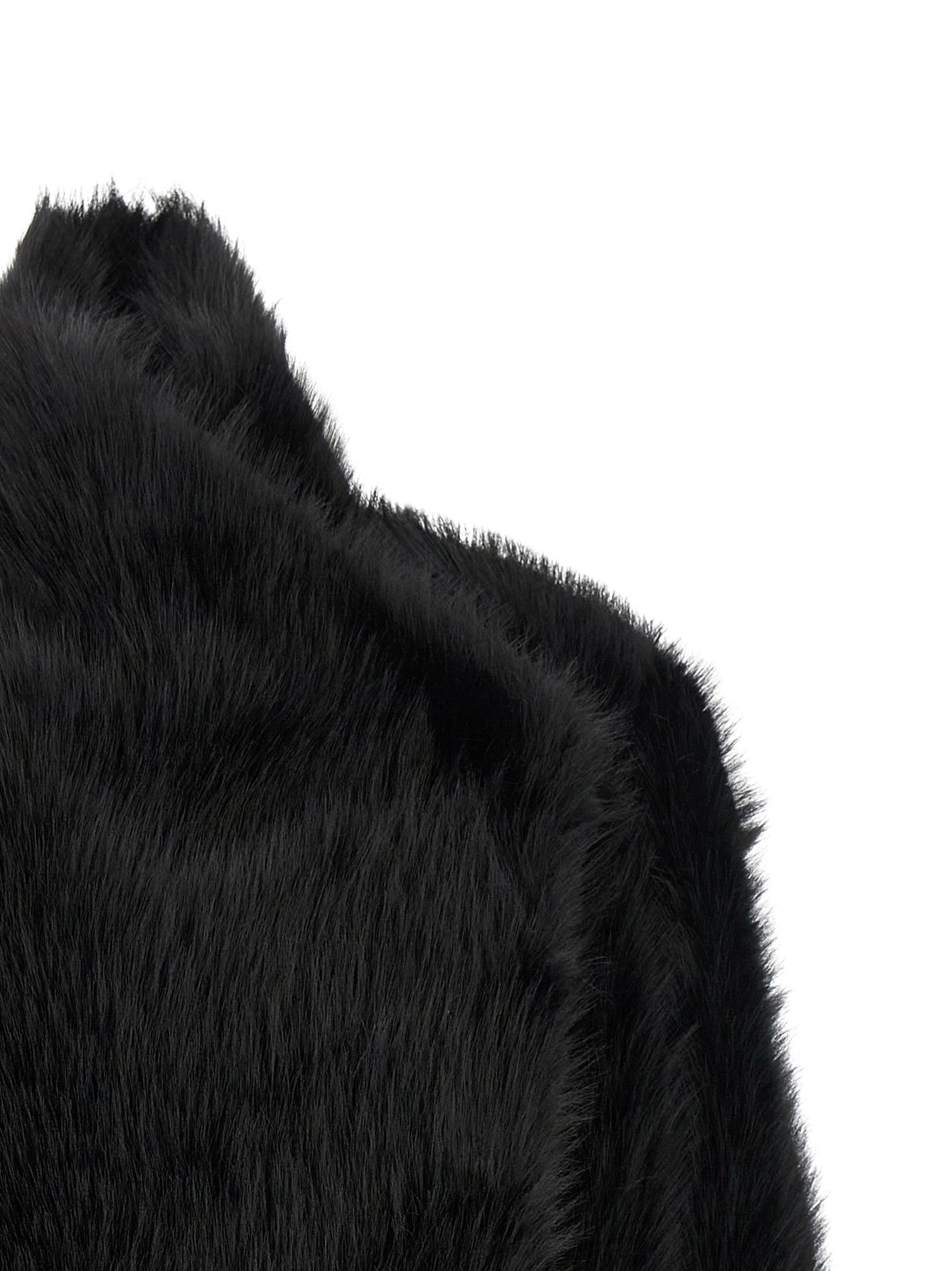 Overcoat by B&B COUTURE for women in polyester faux fur black features an voluminous silhouette, showcasing distinct and a voluminous for a truly voluminous aesthetic.