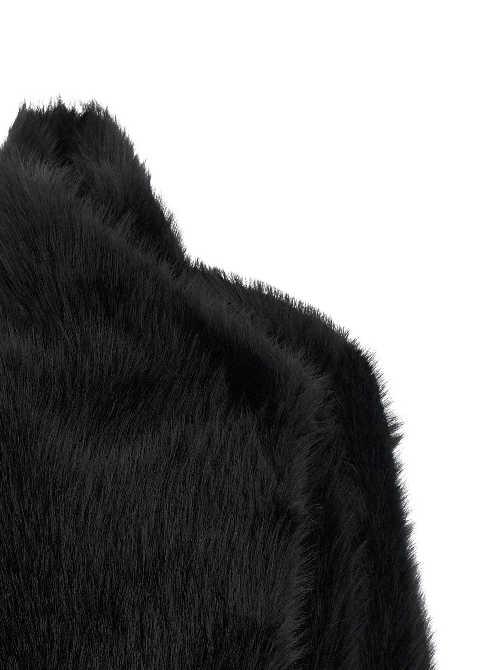 Overcoat by B&B COUTURE for women in polyester faux fur black features an voluminous silhouette, showcasing distinct and a voluminous for a truly voluminous aesthetic.