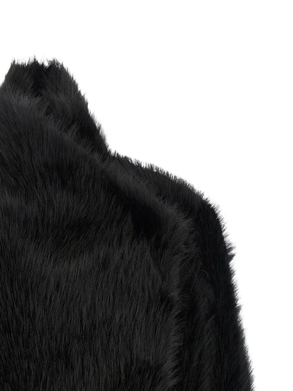 Overcoat by B&B COUTURE for women in polyester faux fur black features an voluminous silhouette, showcasing distinct and a voluminous for a truly voluminous aesthetic.