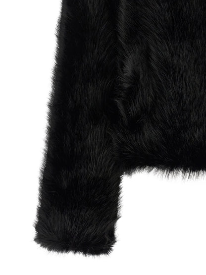 Overcoat by B&B COUTURE for women in polyester faux fur black features a cosy chic silhouette, artfully detailed with a sophisticated and premium for a cosy chic finish.