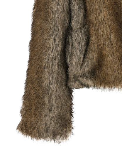 Overcoat by B&B COUTURE for women in polyester brown & gray features an voluminous silhouette, showcasing distinct and a voluminous for a truly voluminous aesthetic.
