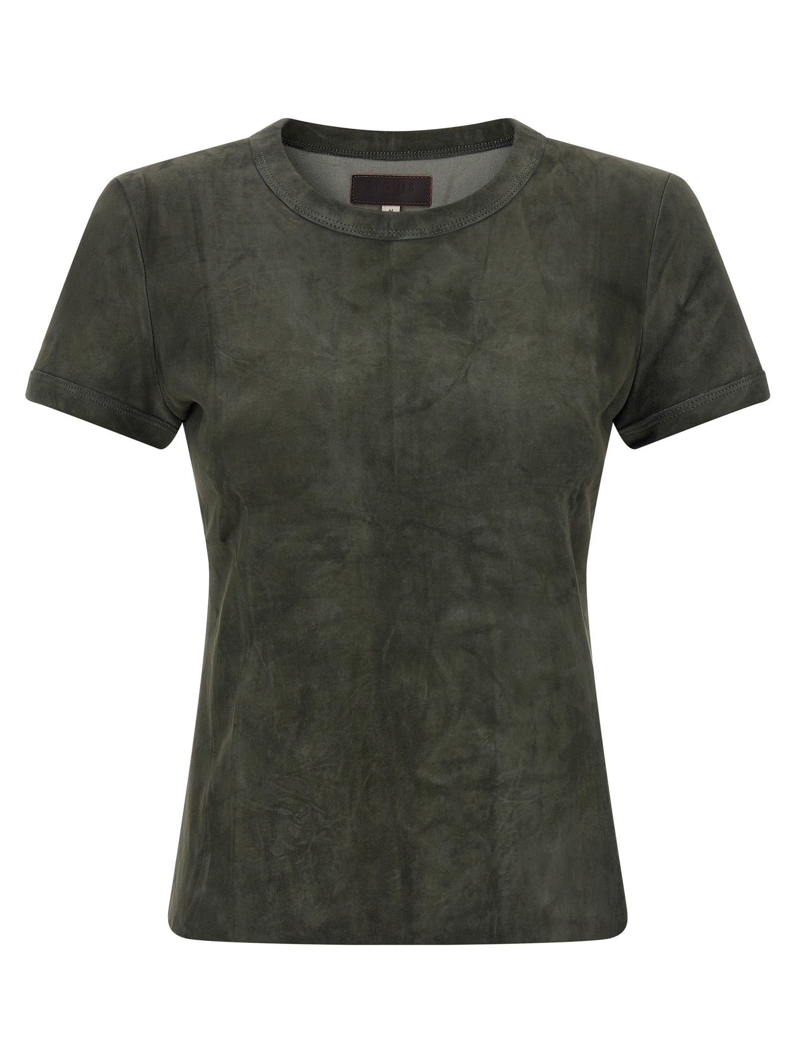 T-Shirt by STOULS for women in suede lambskin leather gray features an on trend silhouette, perfectly showcasing a on trend and crew neckline for an elevated aesthetic.