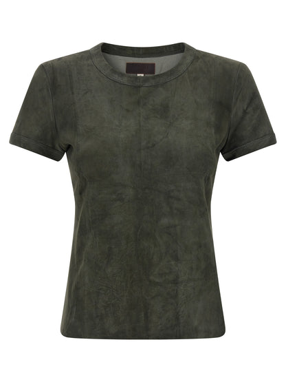 T-Shirt by STOULS for women in suede lambskin leather gray features an on trend silhouette, perfectly showcasing a on trend and crew neckline for an elevated aesthetic.