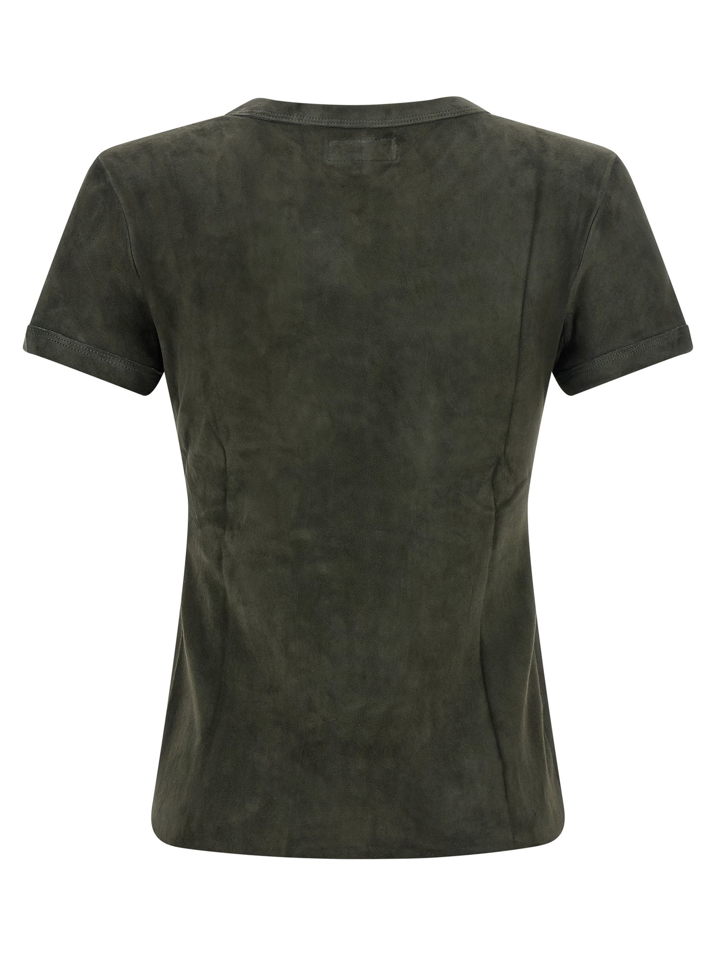 T-Shirt by STOULS for women in suede lambskin leather gray features an edgy silhouette, meticulously detailed with a sophisticated and crew neckline for a truly edgy finish.