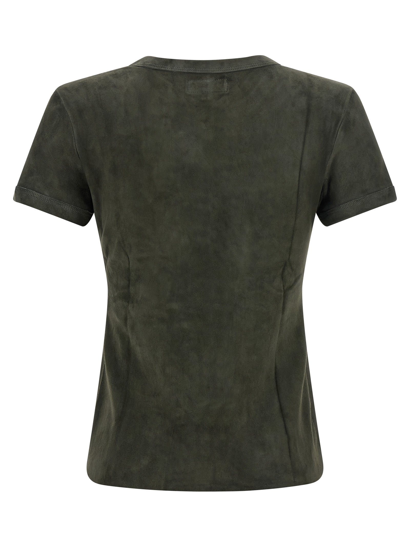 T-Shirt by STOULS for women in suede lambskin leather gray features an edgy silhouette, meticulously detailed with a sophisticated and crew neckline for a truly edgy finish.