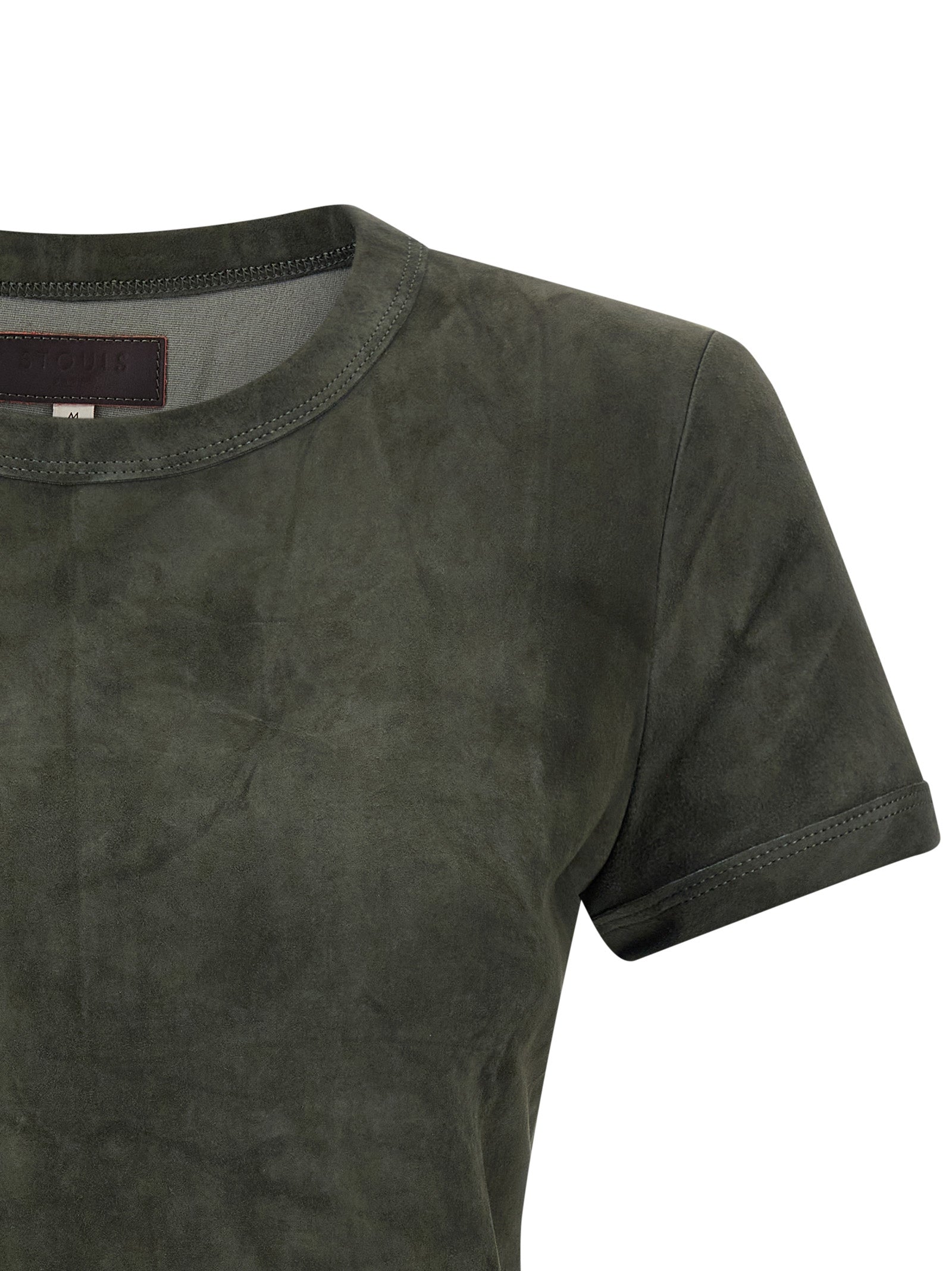 T-Shirt by STOULS for women in suede lambskin leather gray showcases a chic silhouette, artfully detailed with a chic and for a chic finish.