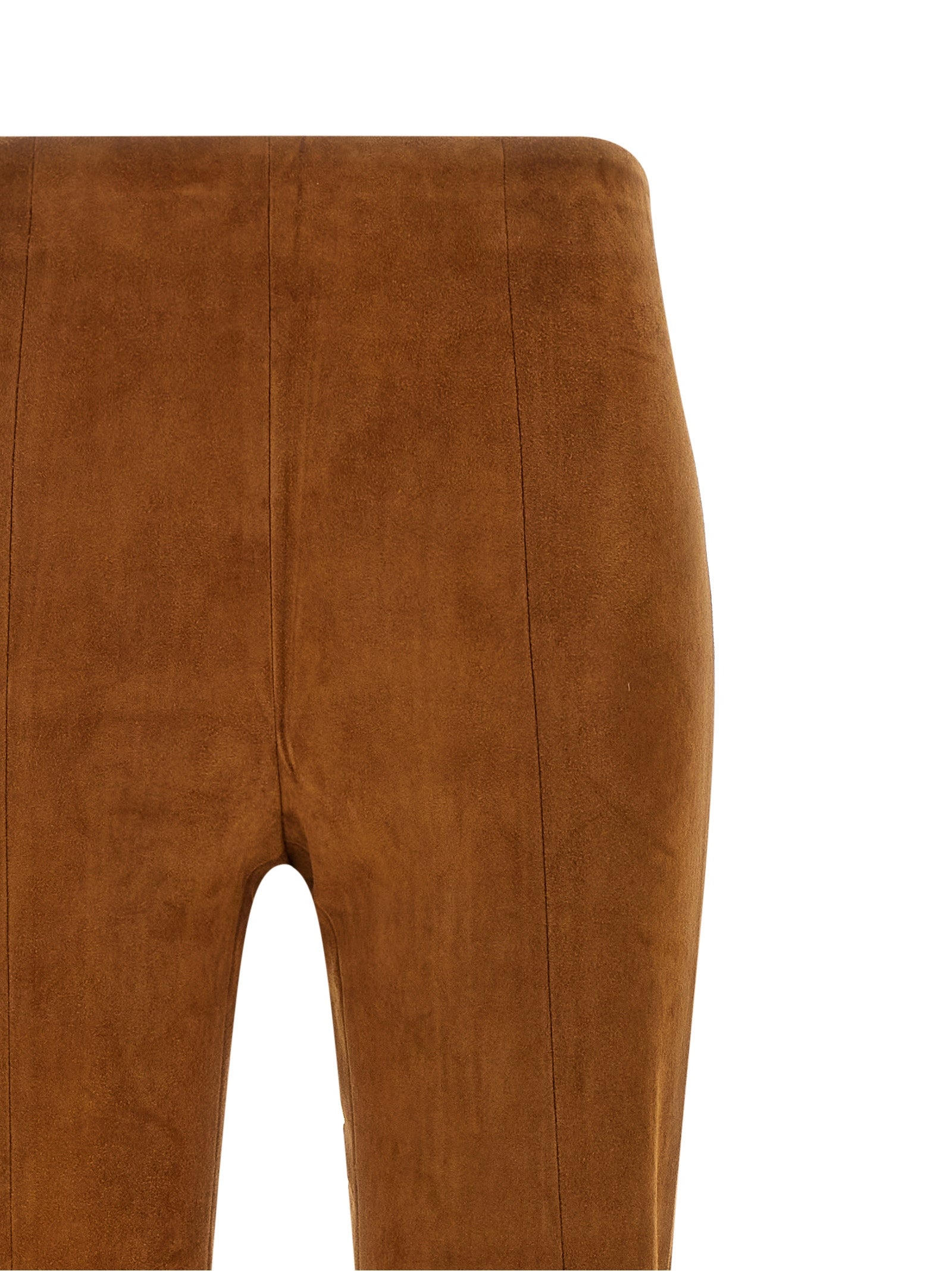 Trousers by STOULS for women in suede lambskin leather brown & natural features a tailored silhouette with a tailored flared, defined by its long and a sophisticated high rise.