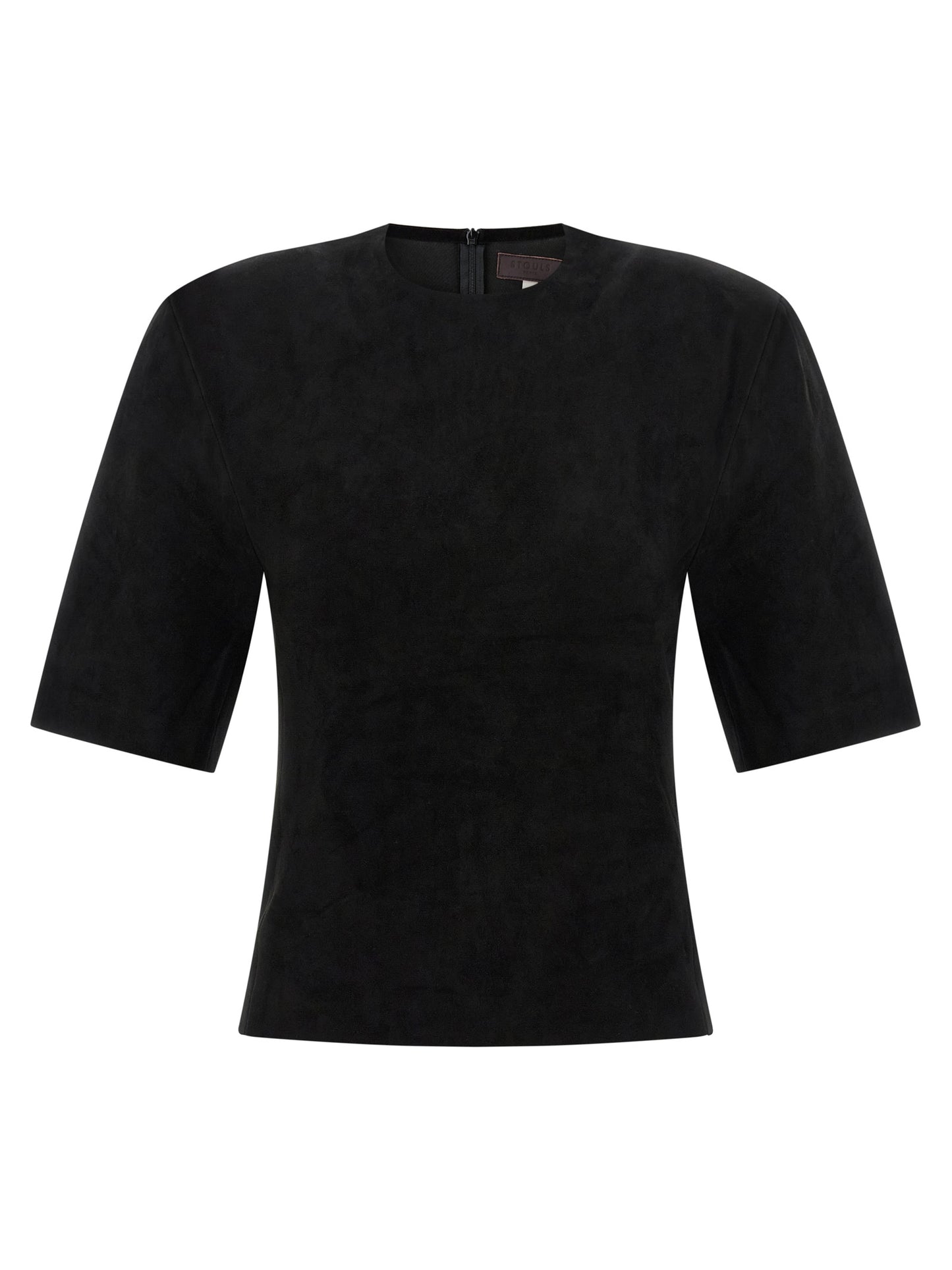 T-Shirt by STOULS for women in suede lamb leather black features a plush silhouette, showcasing a sophisticated round neckline and for a truly plush finish.
