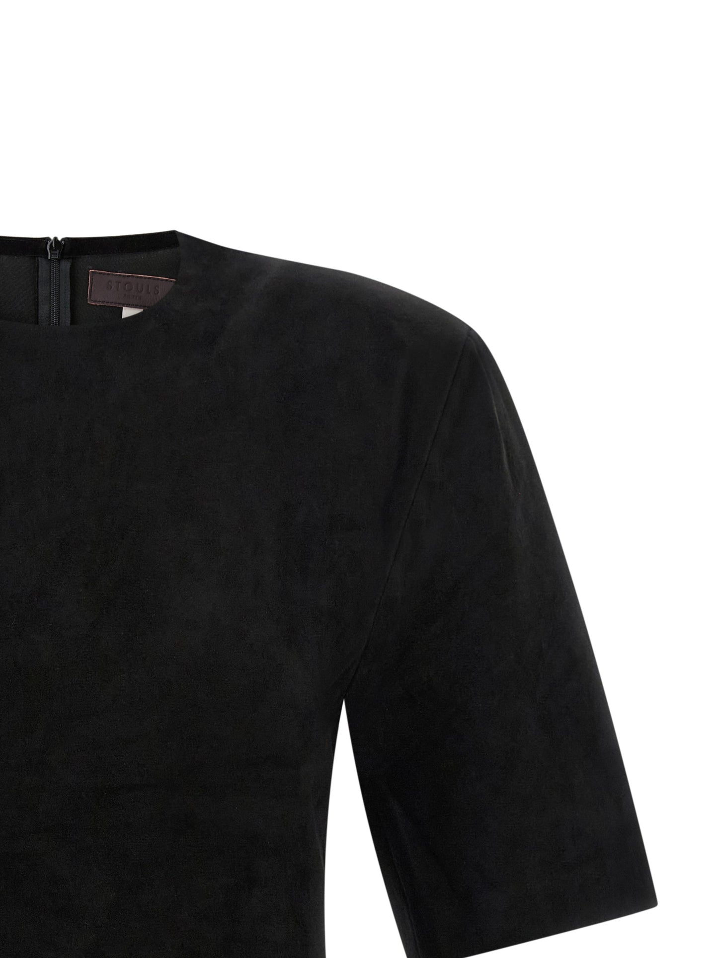 T-Shirt by STOULS for women in suede lamb leather black showcases a unassuming silhouette, artfully detailed with a refined and unassuming for a sophisticated, contemporary look.