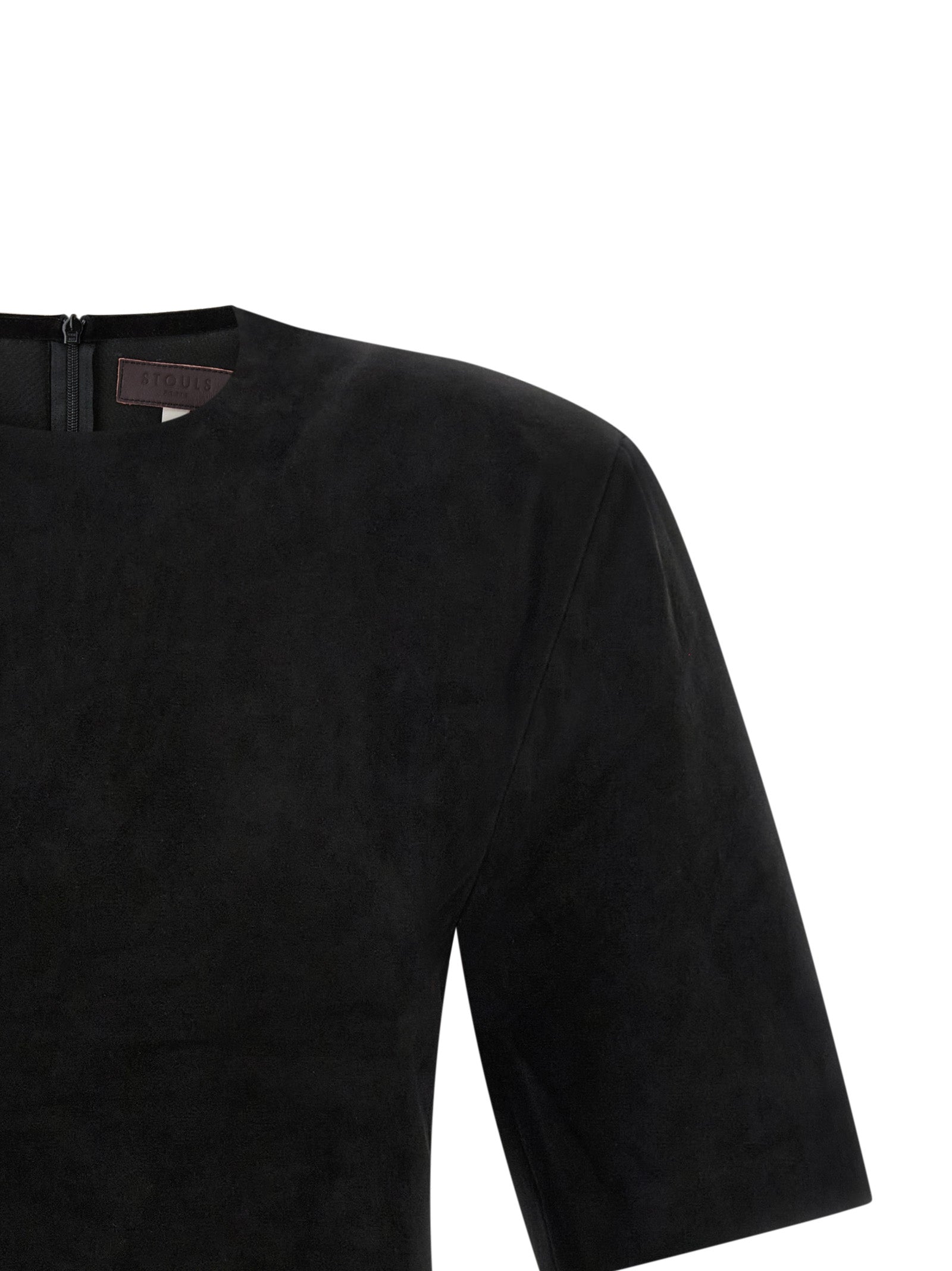 T-Shirt by STOULS for women in suede lamb leather black showcases a unassuming silhouette, artfully detailed with a refined and unassuming for a sophisticated, contemporary look.
