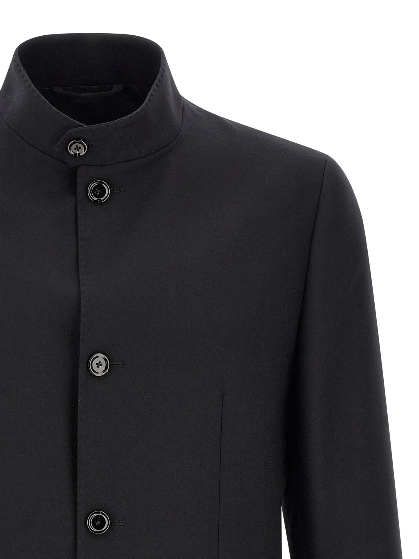 Blazer by Lardini for men in virgin wool black features an sartorial silhouette, showcasing a sophisticated split neckline and sartorial for a truly sartorial finish.