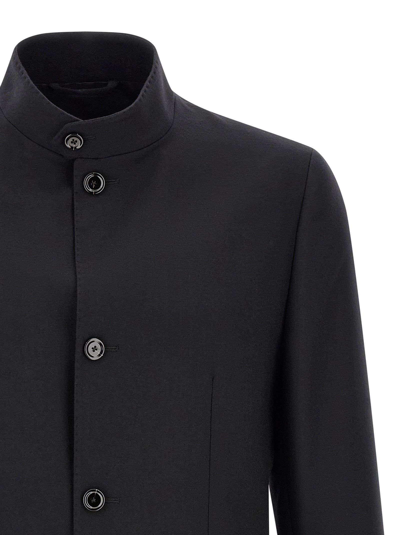 Blazer by Lardini for men in virgin wool black features an sartorial silhouette, showcasing a sophisticated split neckline and sartorial for a truly sartorial finish.