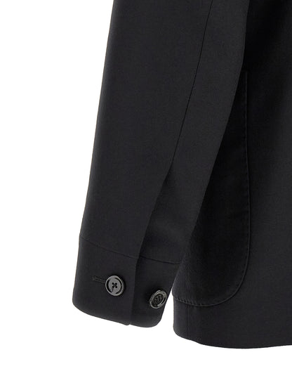 Blazer by Lardini for men in virgin wool black showcases a discerning silhouette, elegantly detailed with a sophisticated and premium for a truly discerning finish.