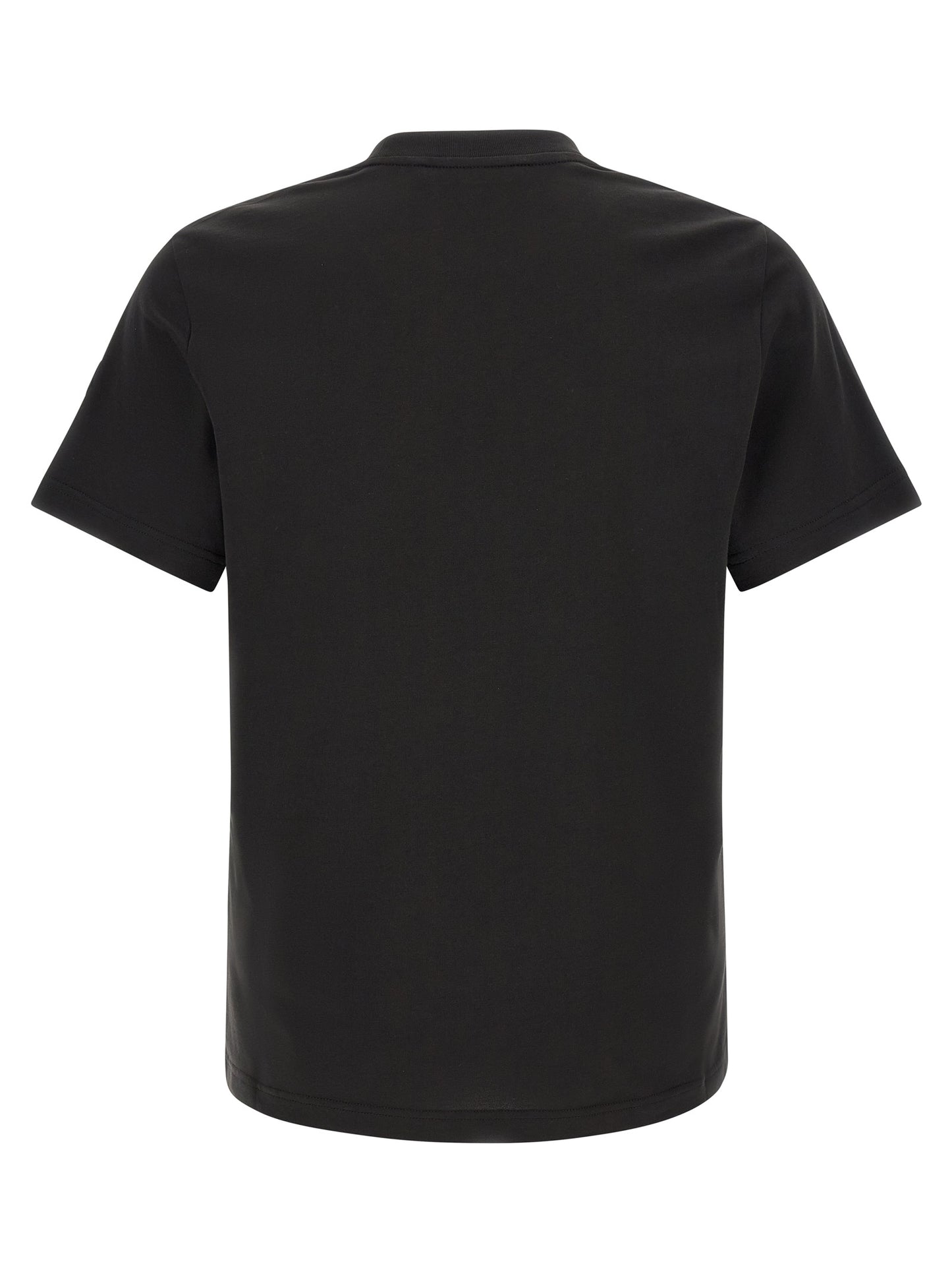 T-Shirt by Moncler for men in cotton felt black, white & print showcases a fashionable silhouette, elegantly detailed with a fashionable and crew neckline for a sophisticated, high-fashion look.